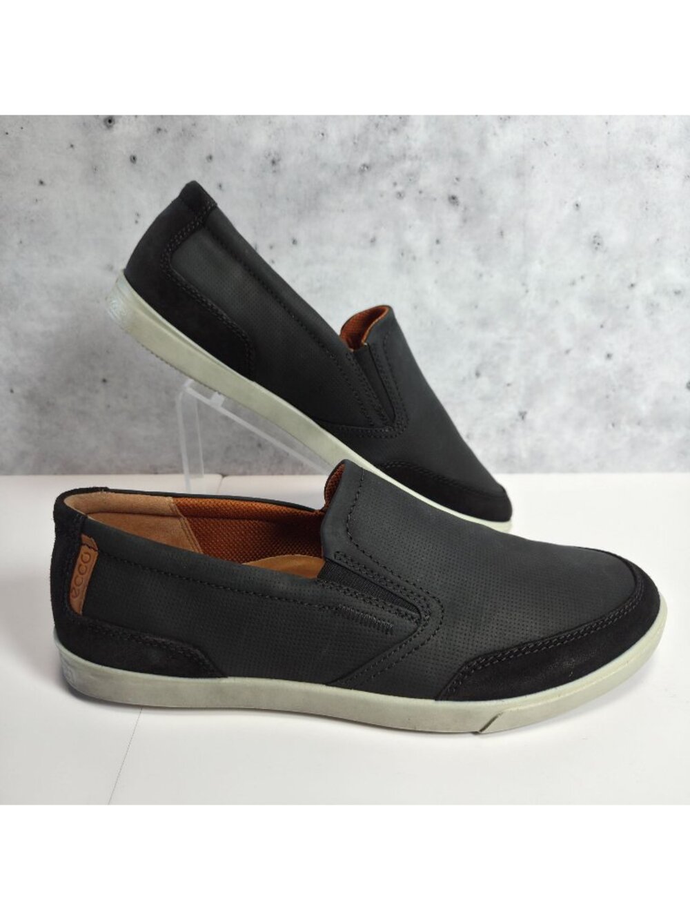 ECCO Collin Slip-On Shoes Men's US 8-8.5 Leather Textile 535584 Black